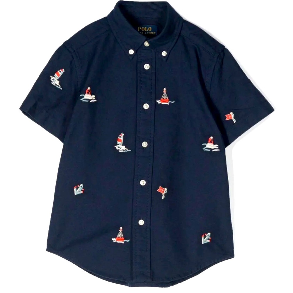 Polo Ralph Lauren sail boat embroidered cotton navy collared shirt boys size 6